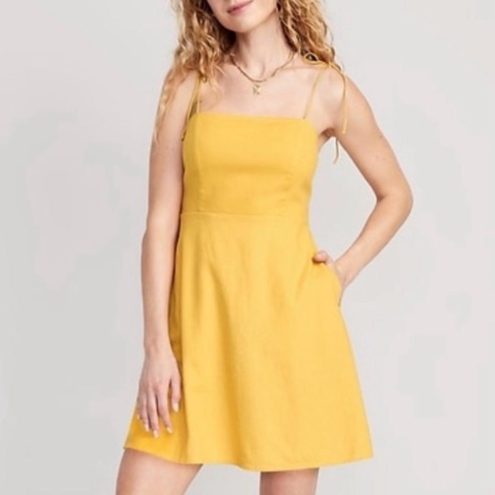 Old Navy NWT Yellow Linen Blend Mini Dress Size Medium Sweet Pollen Summer